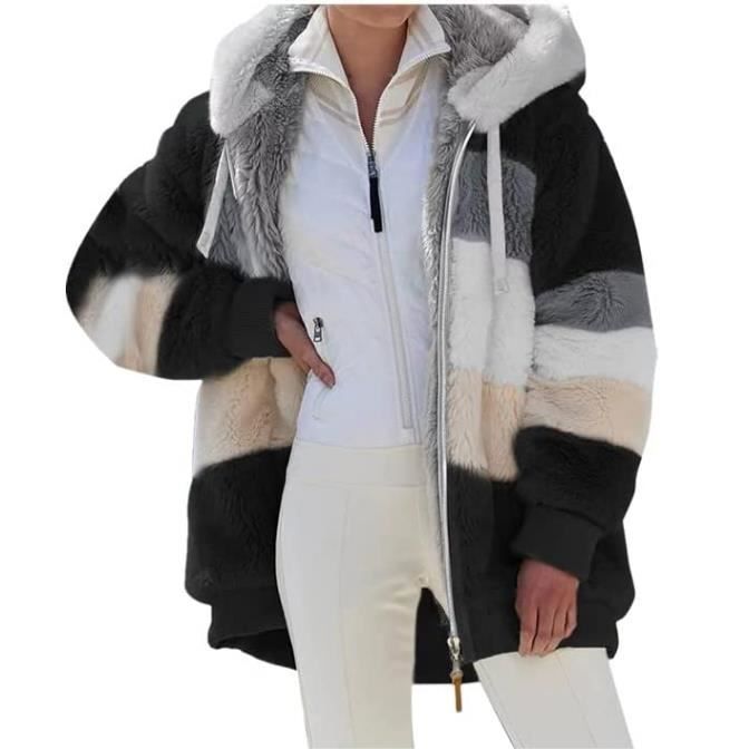 Veste polaire à capuche femme grande taille hiver - Noir - Manches longues  - Sports d'hiver