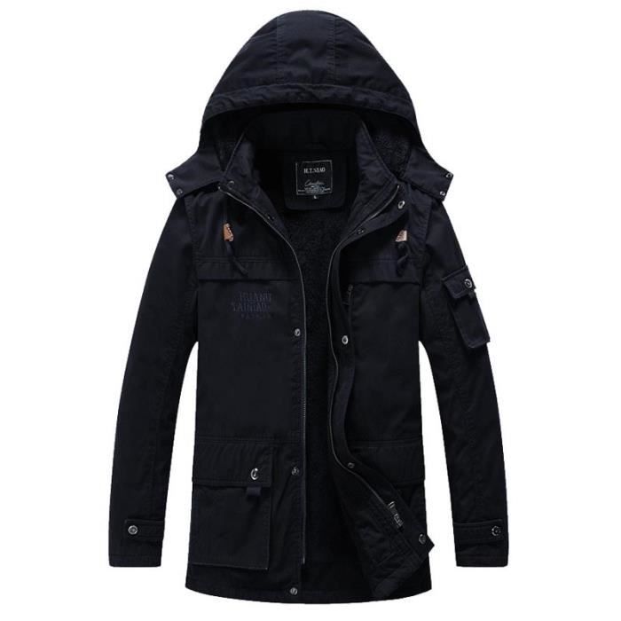 Manteau Capuche Hiver Homme Chaud Doubl e Polaire Mi long Epais