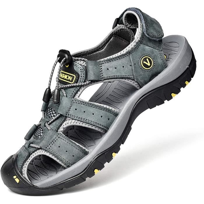 NVNVNMM Sandales Homme Été En Cuir Tendance - Antidérapantes, Décontractées Et Confortables Avec Protection - Grandes Tailles