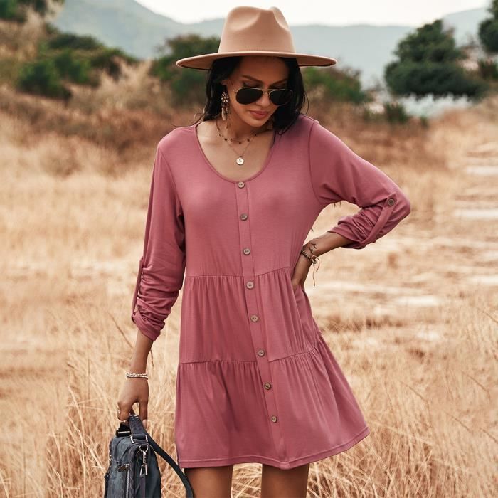 Robe d'été en coton rose décontractée style chic main image 1