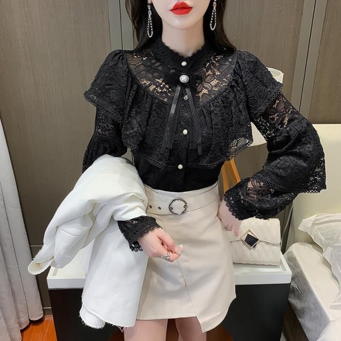 Chemise,Chemisier élégant en dentelle pour femmes, 6 couleurs, mode