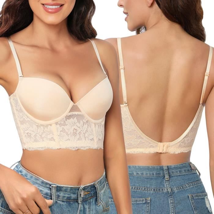 Soutien Gorge Dos Nu Soutien Gorge Push Up Deep V Plunge Armatures Dos Nu Dentelle Floral Bretelles Multiposition peau peau Cdiscount Pret a Porter