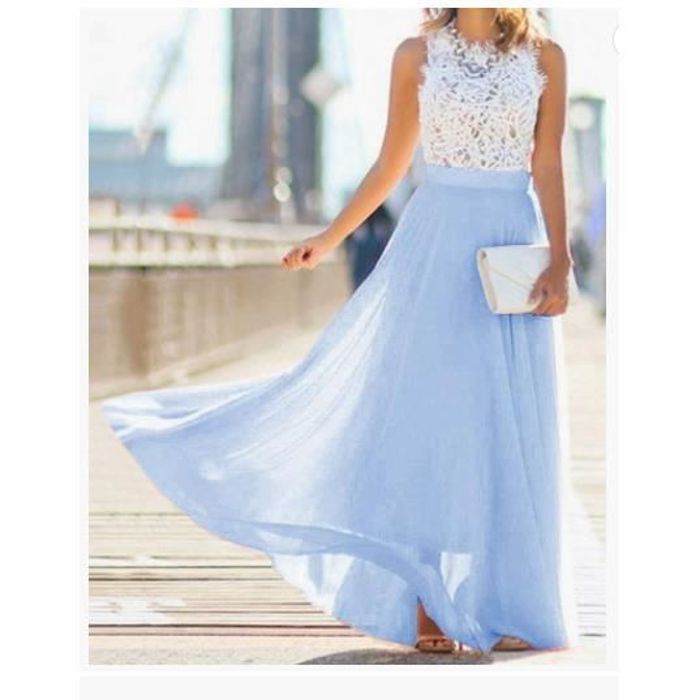 Minetom Robe Maxi Longue Avec Dentelle Mousseline Fluide Sans Manches Dress A Rose 34