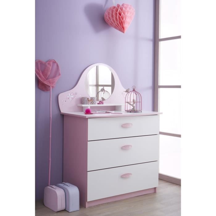 Papillon Commode 3 Tiroirs Rose Blanc Achat Vente Commode De