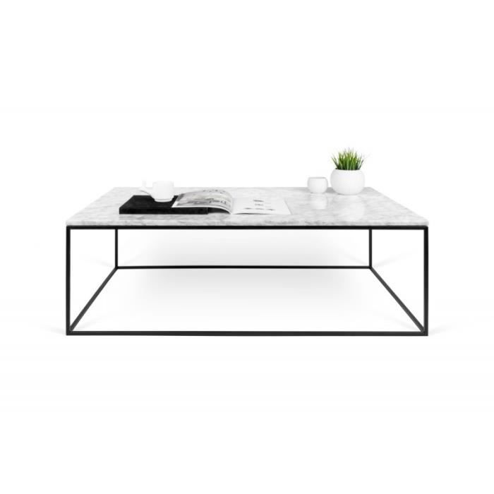 Temahome Table Basse Gleam 120cm Marbre Blanc Metal Noir