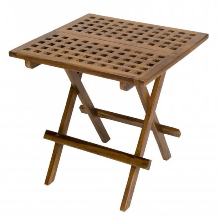 table de jardin carrée en teck troxi 50cm - paris prix - marron