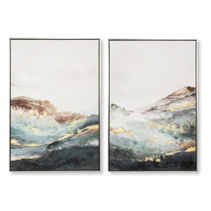 Ensemble 2 tableaux peinture à l'huile sur toile, peinte avec cadre en bois  noir - Longueur
