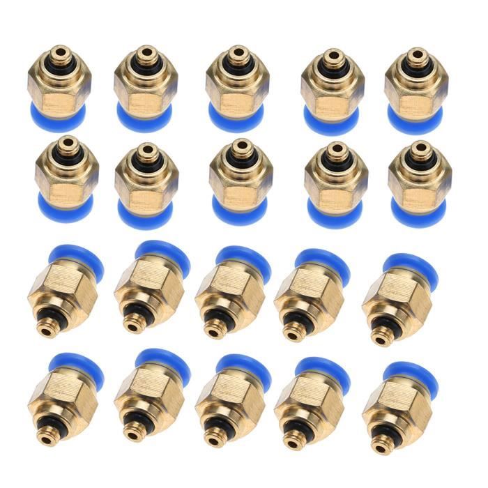 Raccords Rapides Pneumatiques Filetage Mâle Droit PC4-M5 - Lot De 20, Pour Tuyau 4 Mm, Pression Max 1,32 MPa