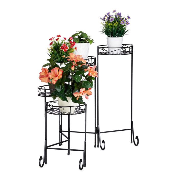 Mengmen Lot De 5 Supports à Roulettes Métal Pour Pots De Fleurs - Déplacement Facile Intérieur Extérieur