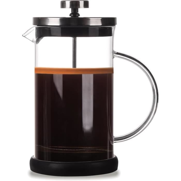 Cafetière à Piston Café Olé Moderno 600 Ml - 5 Tasses - Noir/Argent - Filtre Inox Fin - Base Antidérapante