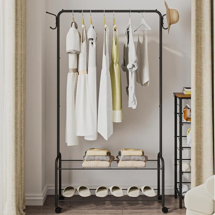 Portant, tringle à vêtements, support de garde-robe avec 2 tringles à