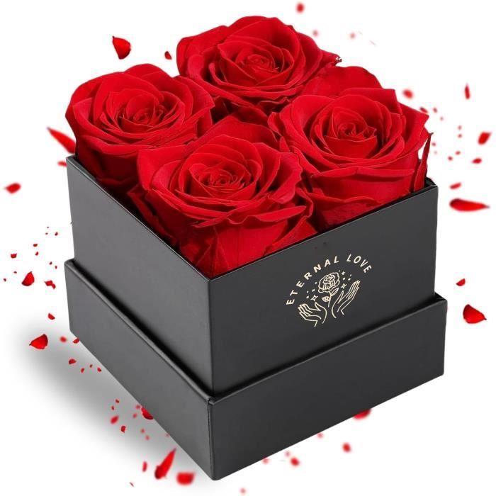 Rose Éternelle Stabilisée Trends By Twins - Dans Son Écrin Rouge/Noir - Cadeau Romantique Pour Femme (Anniversaire, Fête Des Mères, Saint-Valentin)