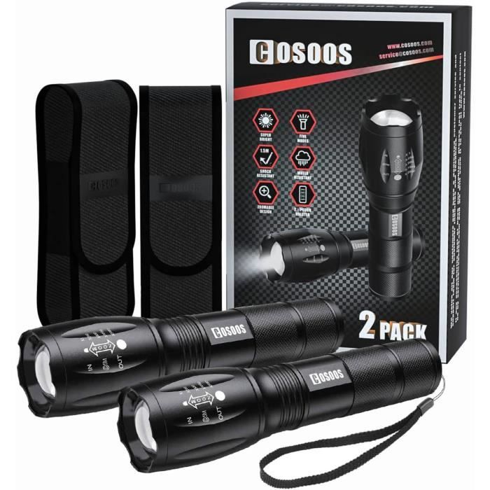 Lampe Torche de Poche LED Rechargeable 2000 Lumens Puissante Etanche Batterie eB