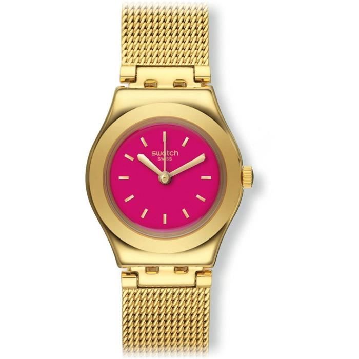 SWATCH FEMME 25MM BRACELET MÉTAL DORÉ QUARTZ CADRAN ROSE MONTRE YSG142M