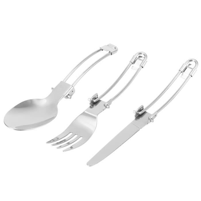Couteau Pliant Multifonction Camping – Inox Avec Cuillère, Fourchette Et Ouvre-bouteille
