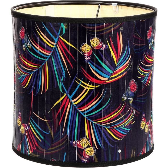 Morbuy Abat-Jour En Bambou 30cm - Style Tambour Floral Rétro Pour Lampe Chevet, Table Ou Plafond - Bleu