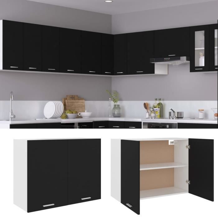 Armoire suspendue - VIDAXL - 801277 - Noir - 80x31x60 cm - 2 portes - Mat