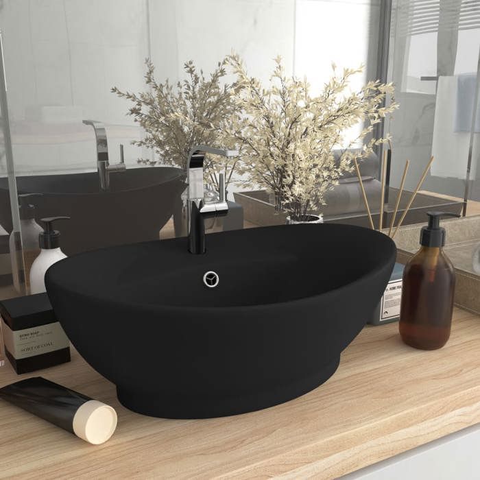 Lavabo Luxe Noir Mat Céramique Avec Trop-plein - VidaXL - Neuf, Poids 5.2 Kg