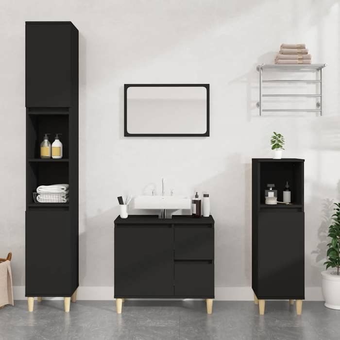 vidaXL Armoire de salle de bain noir 65x33x60 cm bois dingénierie 819821