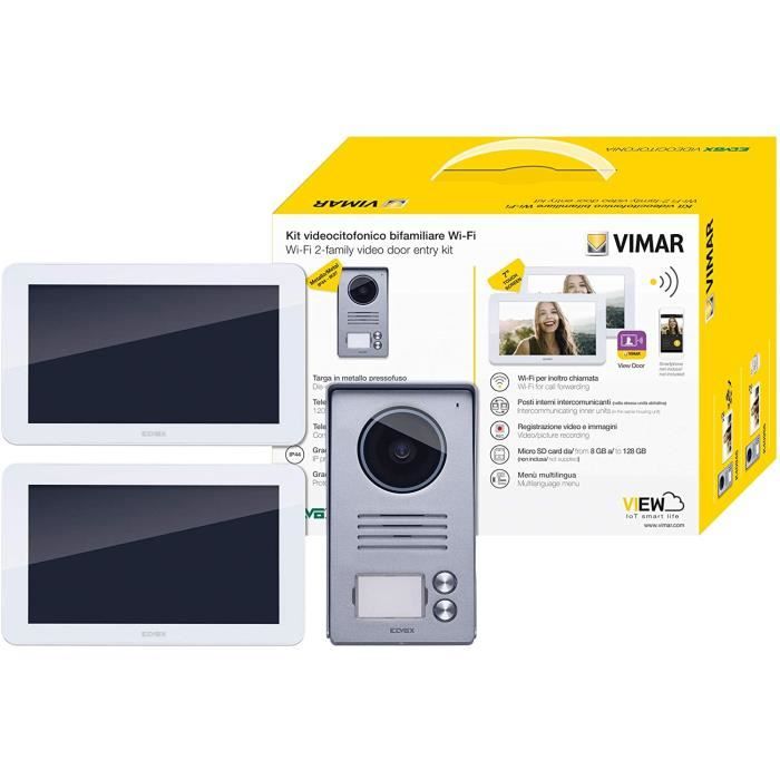 VIMAR Kit interphone vidéo bifamilial intelligent avec 2 écrans tactiles mains libres, plaque audiovidéo 2 boutons