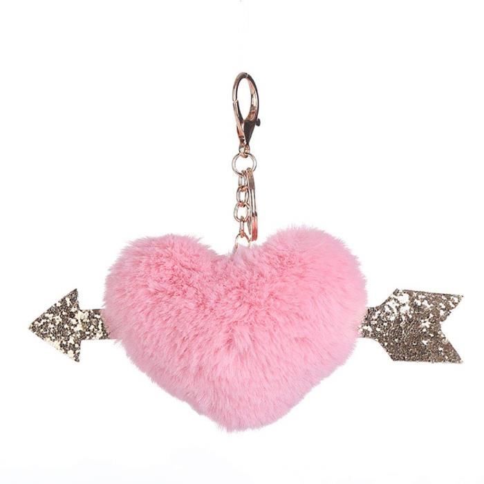 Femme Porte Cle Pompon En Forme De Coeur Boucle A Cle En Metal