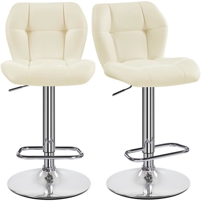 Tabourets de Bar Réglables en Hauteur Modernes - YAHEETECH - Beige - Similicuir et Métal