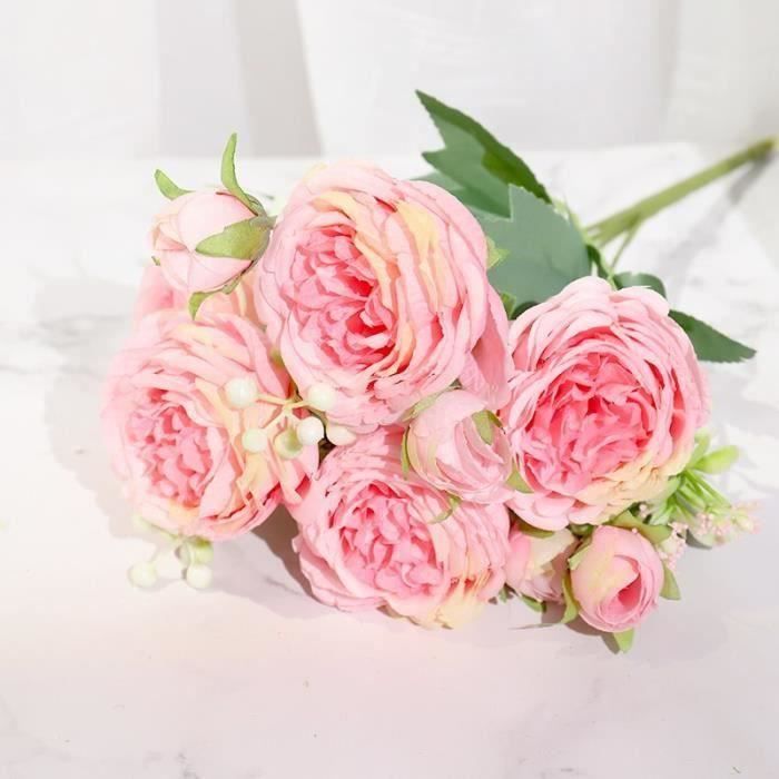 RA10636-Rose profond - Roses artificielles pivoine en soie rose  