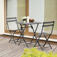 Salon de jardin bistro pliable - table carrée dim. 60L x 60l x 71H cm avec 2 chaises - métal thermolaqué gris-1