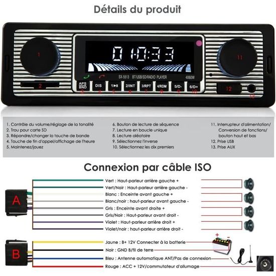 Autoradio Voiture Stéréo Mains Libres Bluetooth pour voiture Radio FM  Lecteur MP3 Lecteur/CD Bluetooth/USB 12/24V avec télécommande - Cdiscount  Auto