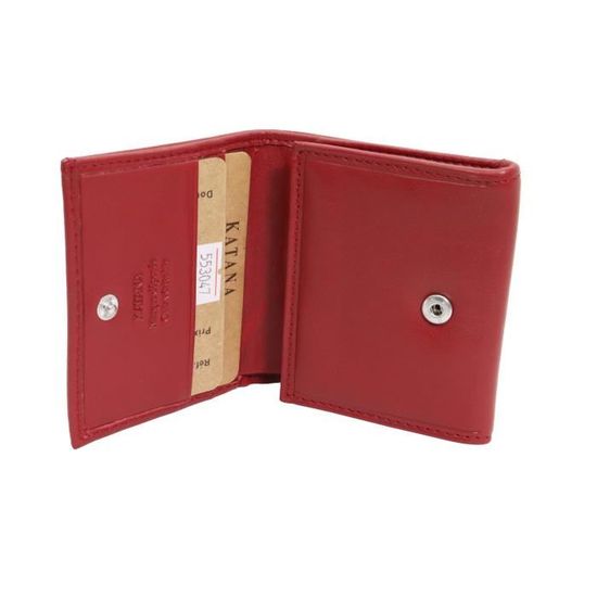 Porte-monnaie Petit Format Katana - Cuir Lisse, Rouge Foncé - 1 Emplacement Carte, 2 Poches, Compartiment à Pièces Avec Zip