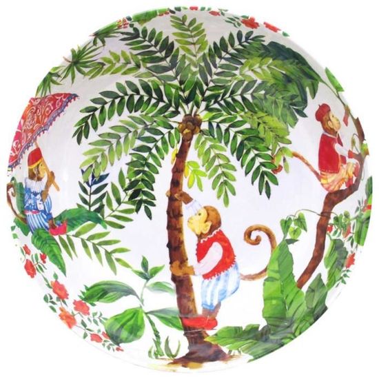 Les Jardins de la Comtesse Rose/Vert Collection Vaisselle MelARTmine ∅ 25 cm Saladier Profond en Mélamine Pure incassable Singes de Bali Bol Décor Intérieur et Extérieur Contour Bambou