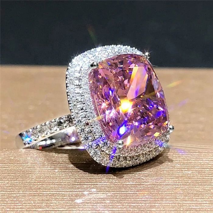 Bague Homme Zircon Cubique Orange Géant 20x30mm - Laiton Plaqué Platine - Réglable - Cadeau Saint-Valentin, Anniversaire - 11