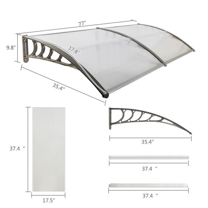 Auvent marquise de porte-Couverture de pluie-Ombre Protection-protection  UV-100X80cm-Conseil transparent et support noir - Cdiscount Bricolage