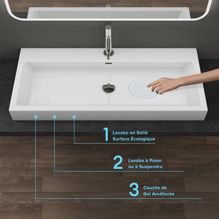 Lavabo à Poser Design Suspendu Modèle 1151 - Fonte Minérale Blanc - Pour Salle De Bain, Neuf