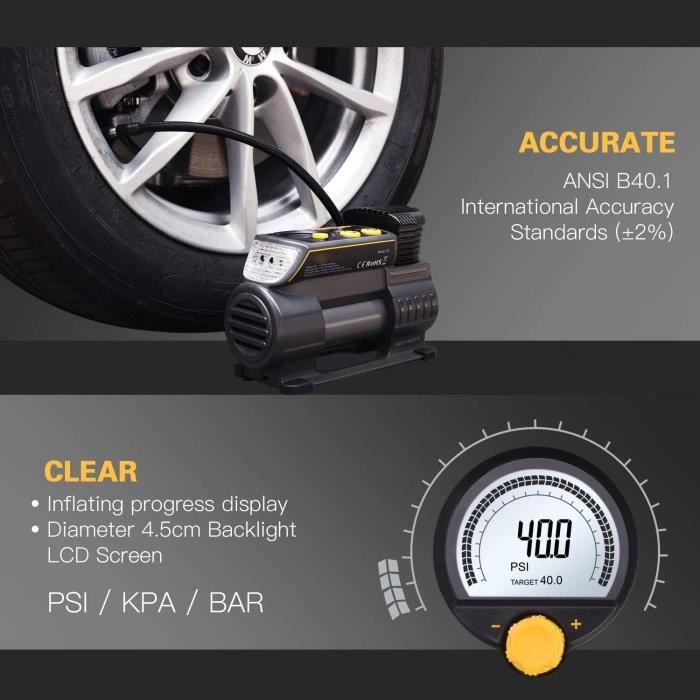 Gonfleur Pneus Voiture Gemokrt - 12V Compresseur À Air Portatif avec  Fonction Mémoire, 3 Adaptateurs de Buses (Vendeur Tiers) –