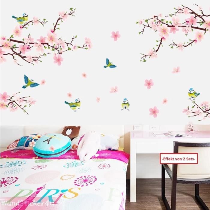 Groot Stickers muraux d'arbre en fleurs de cerisier, Bloem rose, branche  d'arbre