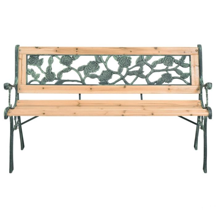 Banc De Jardin Relaxdays - Motif Roses - 2 Places - Bois Et Fonte - 73x125x52,5 Cm
