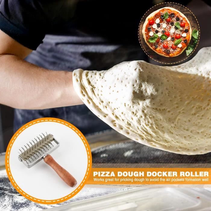 Rouleau Docker Pâte à Pizza Chef Pomodoro – Acier Inox 21x14,5 Cm, Piques 7 Mm – Parfait Pizza, Crackers, Pâtisseries Croustillantes