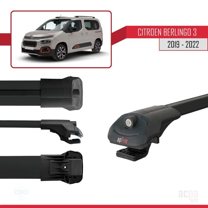 Barres De Toit Railing Citroën Berlingo 3 (K9) 2019-2022 Basic Model - 3 Barres Aluminium Noir Porte-Bagages Voiture