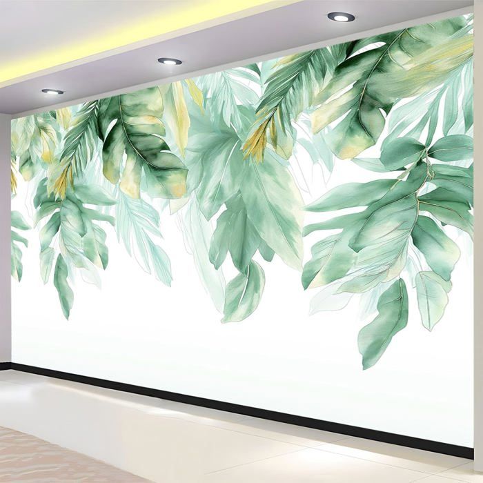 Papier Peint Panoramique Feuilles De Plantes Tropicales Vertes 350x256 ...