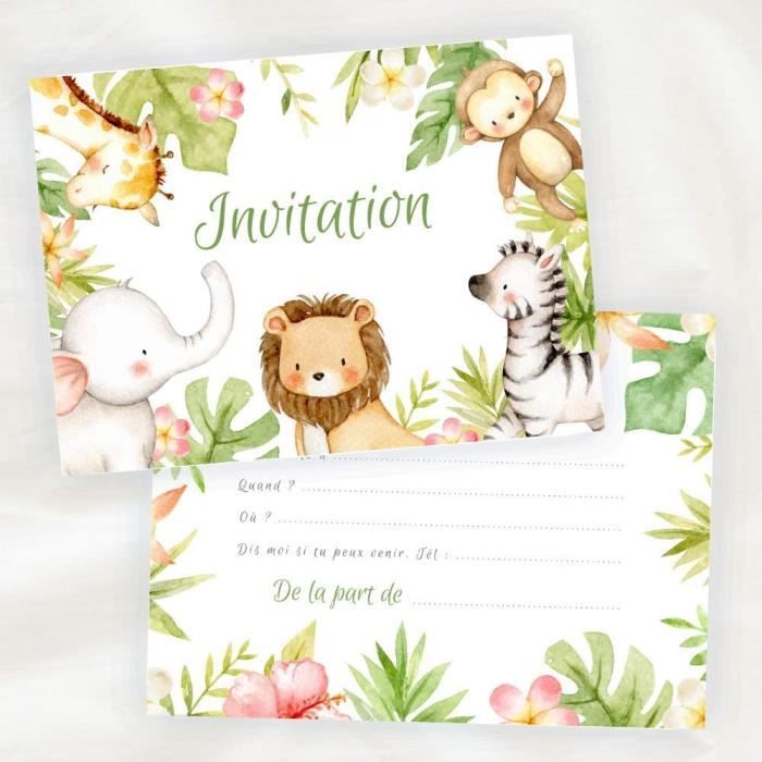 Lot de 8 cartes d'invitation anniversaire enfant - Garçon - Animaux - Panda  en Peinture Aquarelle