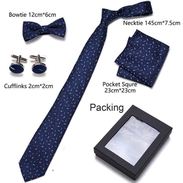 Cravate homme - Luxe - Noeud papillon - Foulard carré - Boutons de manchette - Coffret cadeau mariage W92 couleur d'impression - Prêt-à-Porter