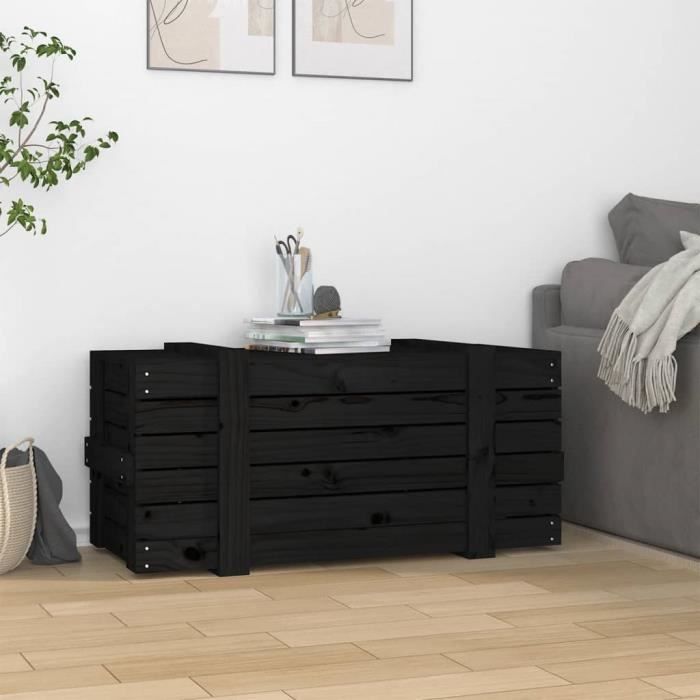 FDIT Boîte de rangement Noir 91x40,5x42 cm Bois massif de pin ...