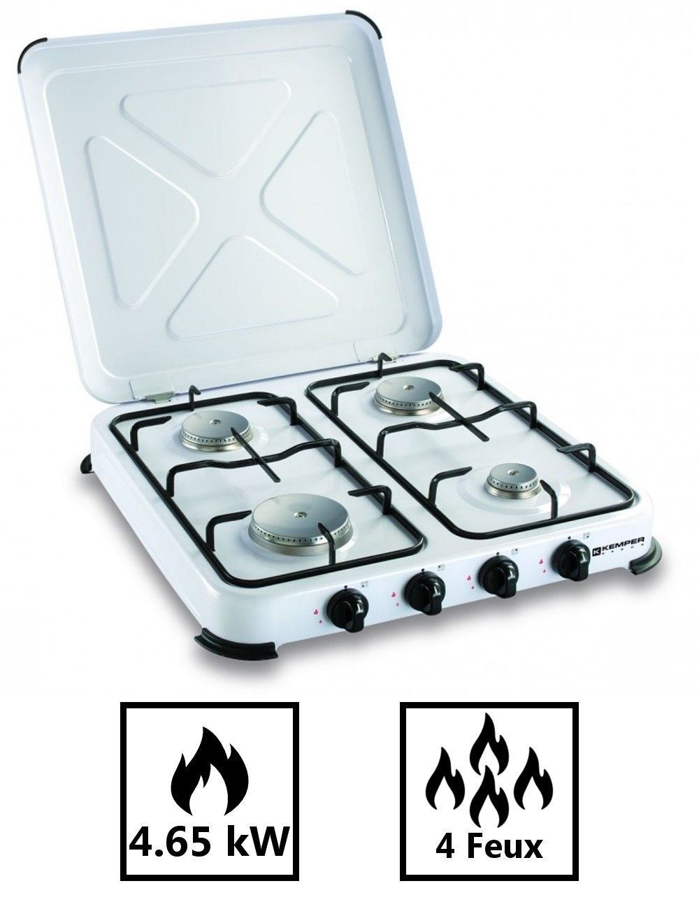 Réchaud gaz portable 2 feux 3200W Brûleurs inox Plaque de cuisson à gaz  butane ou propane Blanc laqué Couvercle