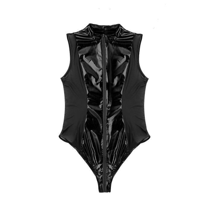 IEFIEL Body String Ouvert Femme Cuir Verni Sexy Brillant Combinaison ...