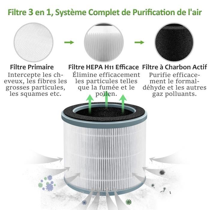 Purificateur d'air 4 en 1 - Véritable filtre HEPA avec générateur