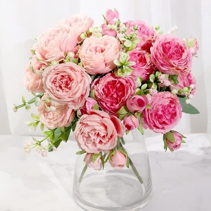 RA10636-Rose profond - Roses artificielles pivoine en soie rose  