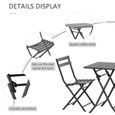 Salon de jardin bistro pliable - table carrée dim. 60L x 60l x 71H cm avec 2 chaises - métal thermolaqué gris-3