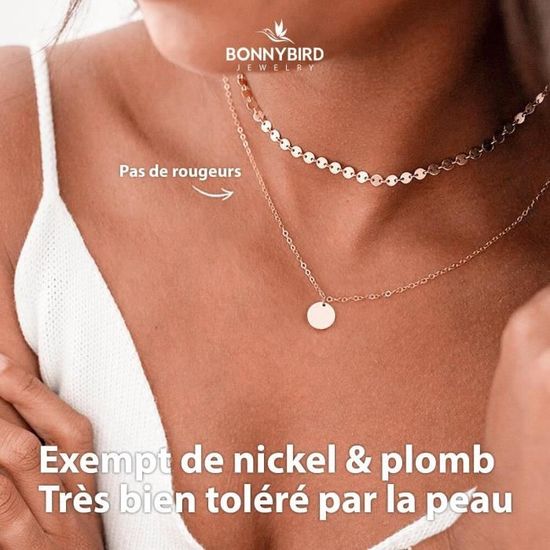 Collier Double Rang Bohème BONNYBIRD - Acier Inoxydable 316L Plaqué Or 18 Carats - Longueur Réglable 42+8 Cm - Résistant à L'eau