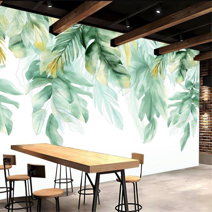 Papier Peint Panoramique Feuilles De Plantes Tropicales Vertes 350x256 ...